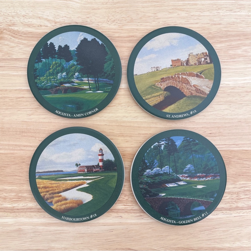 Famous Golf Hole Coasters Set of 4 Absorbs Liquid In Box